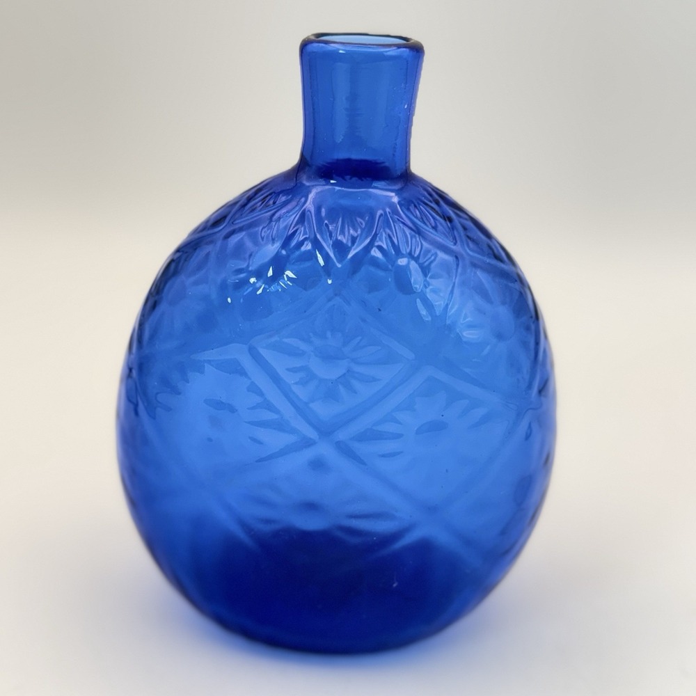 Metropolitan Museum of Art Blue Glass Bottle Flask 6" Daisy & Diamond MMA #9623